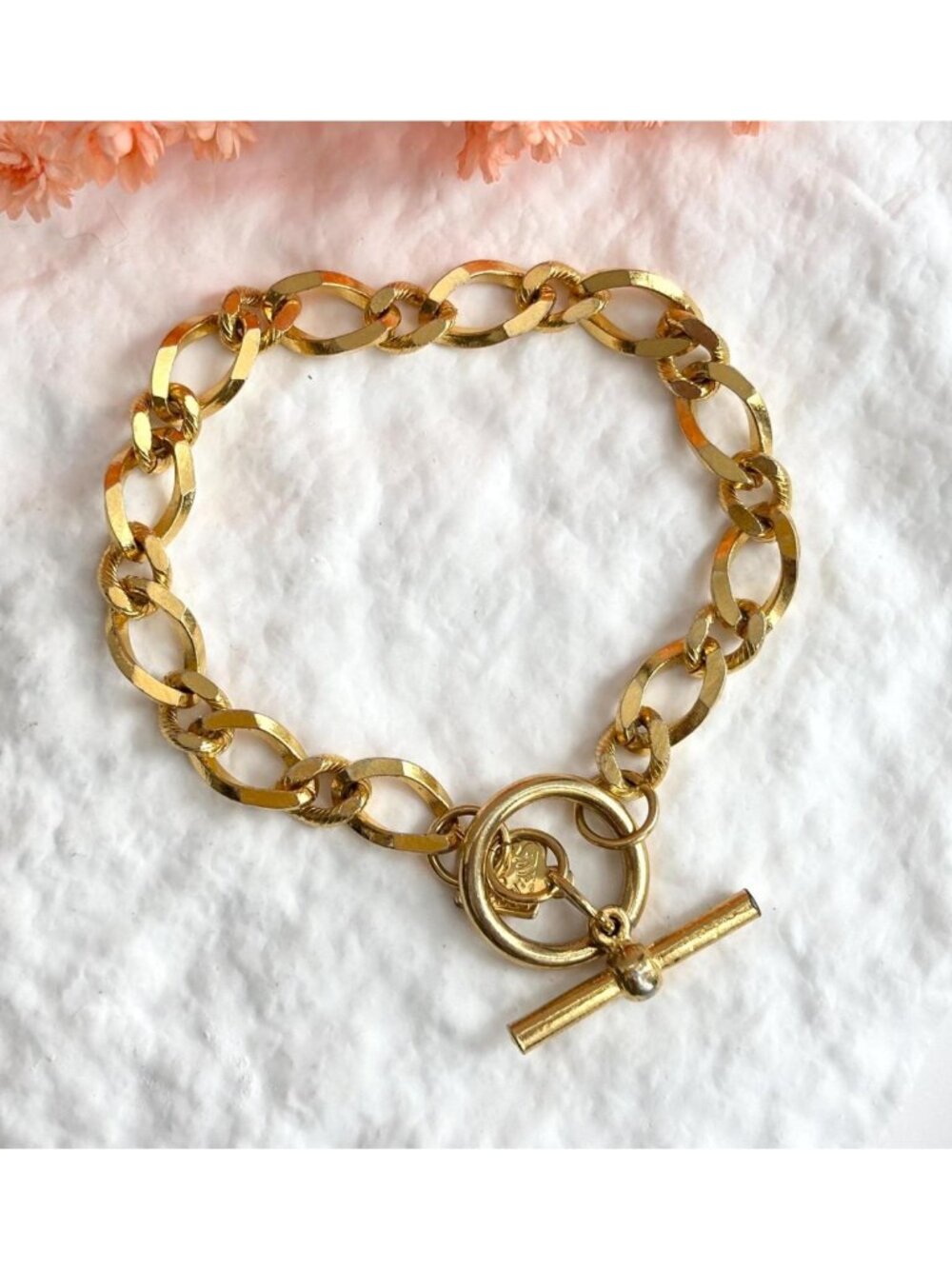 Cable Chain Gold Toned  Toggle Clasp Chunky Vintage 80's Style Bracelet